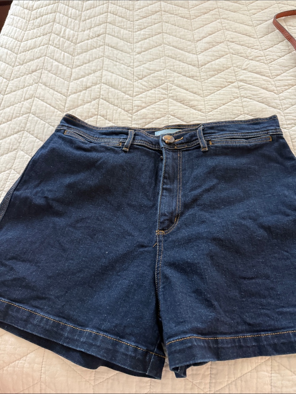 LOFT Dark Blue Denim High-Rise Jean Shorts